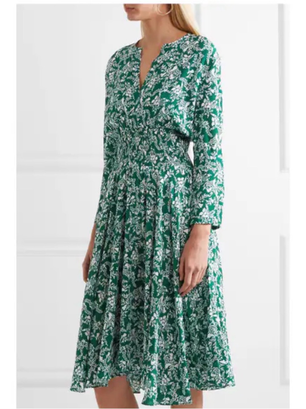 Maje Green Rayelle Shirred Floral Crepe Midi Dress - Picture 3 of 12